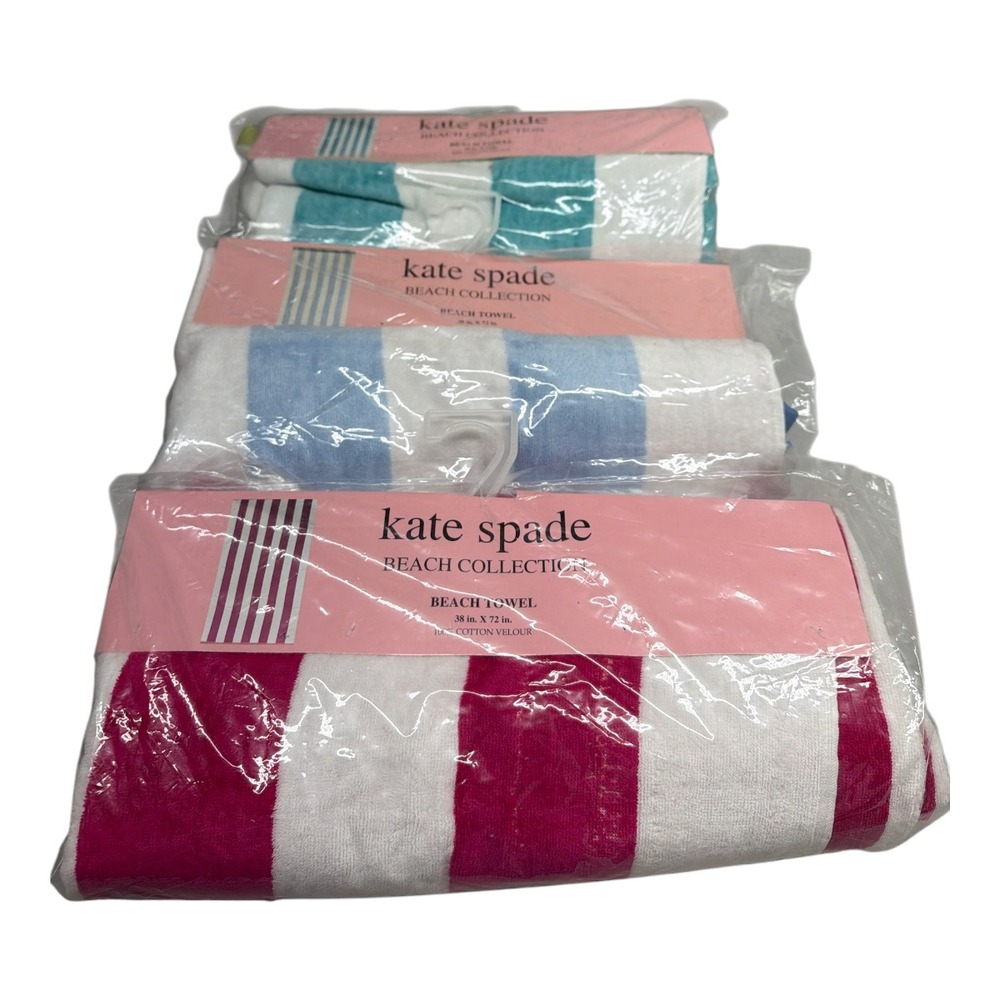 Kate Spade New York Striped Beach Towel 40x70 Set of 3 NWT Pink Blue Teal